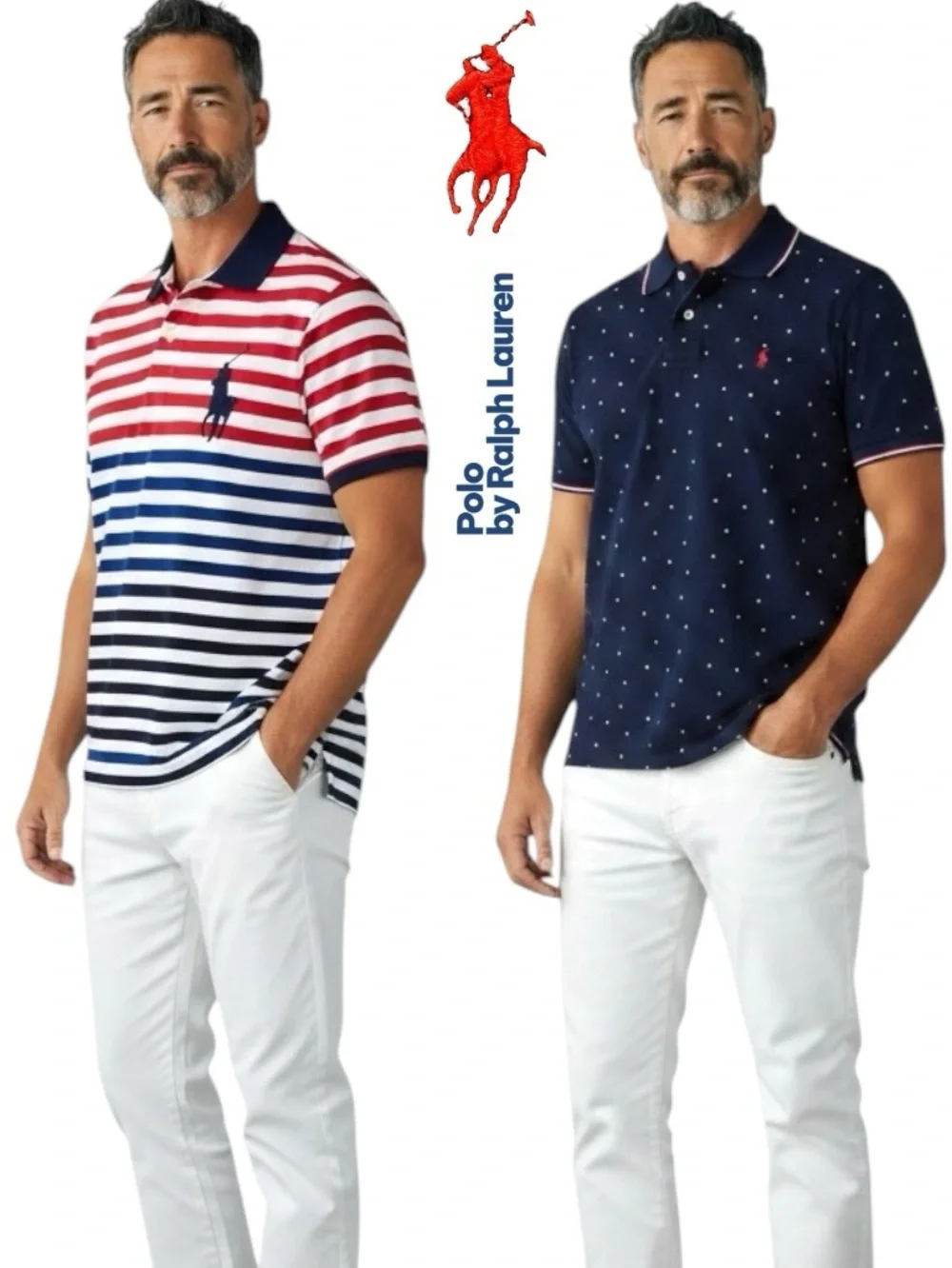 Polo Ralph Lauren Lot/2 Big Pony Polo Striped & Stars Shirt Men’s Classic Fit L